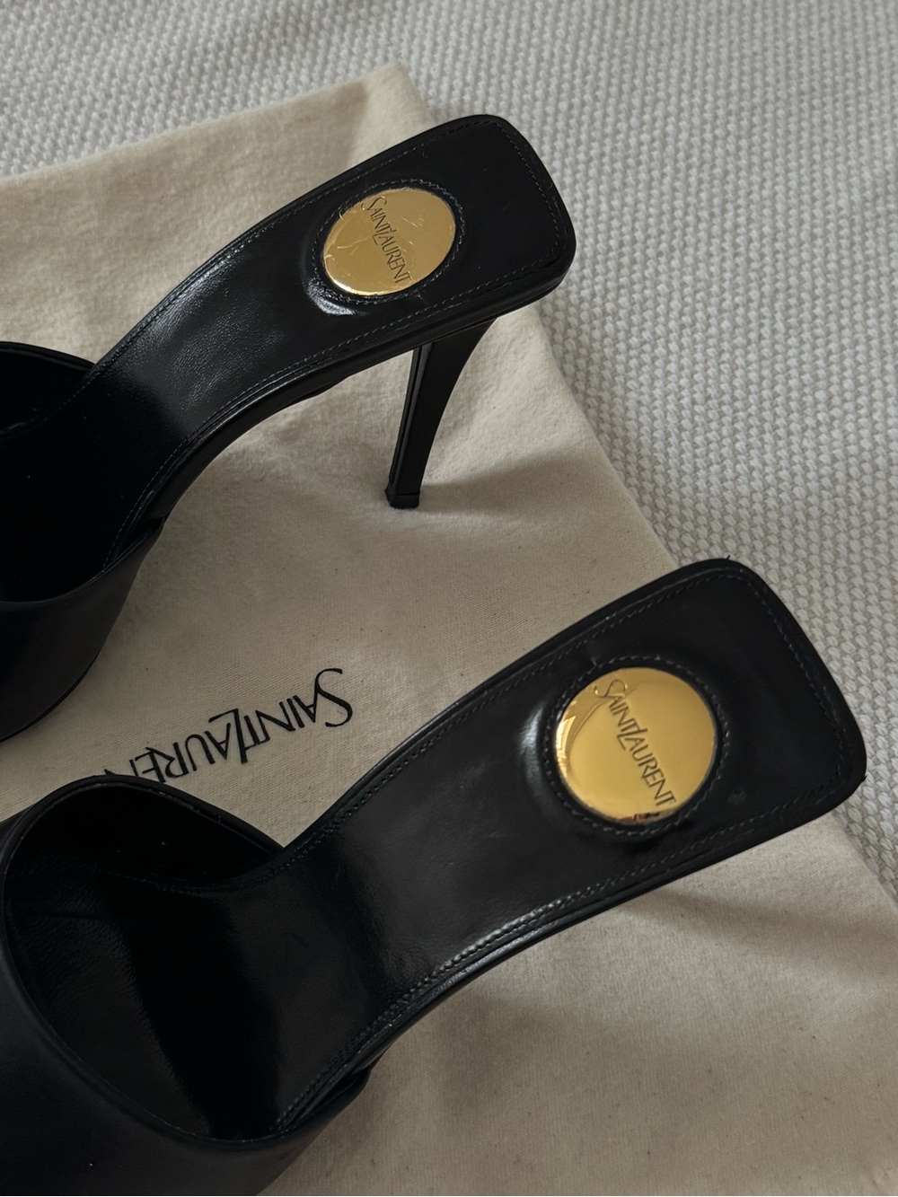 Saint Laurent Black Leather Pointed Romy Open-Toe Mule Heels - Picture 6 of 8